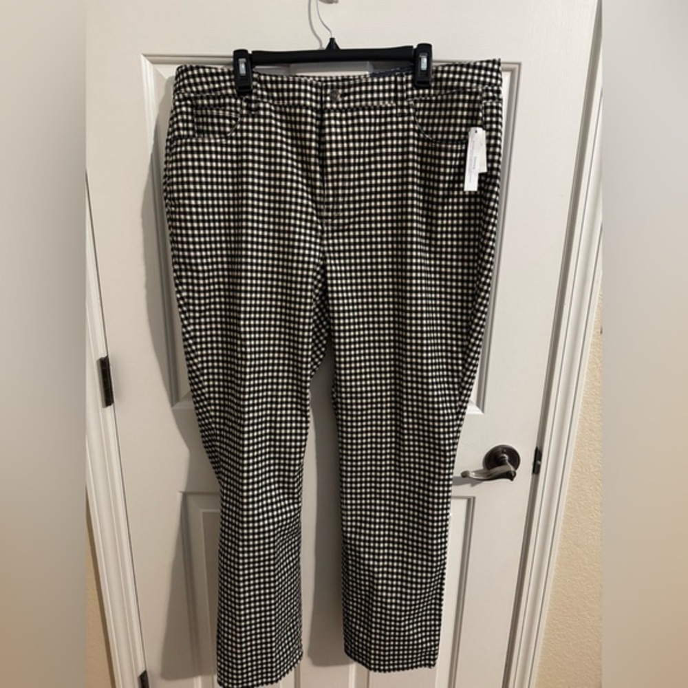 Talbots New Flawless High Waist Slimming Straight Leg Black White Gingham 18W